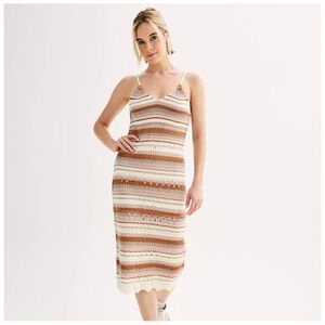 Ombre Striped Crochet Sleeveless V-Neck Dress